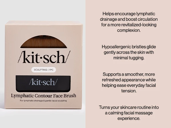 Kitsch Lymphatic Contour Face Brush - Facial Massage Brushes - Black | Hypoallergenic Bristles, Depuffing & Encourage Circulation