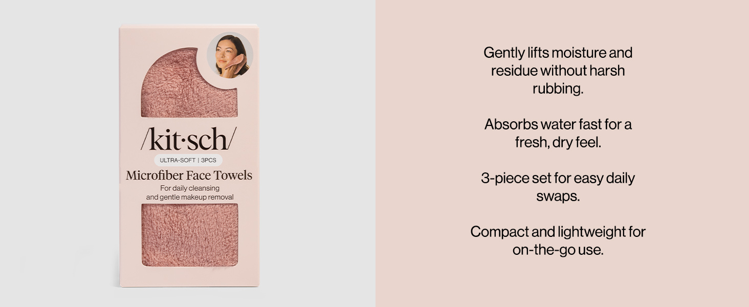 Kitsch Microfiber Face Towels 3pc Set | Clean Towels for Face - Terracotta, Reusable Microfiber Face Cloth for Daily Use, Facial Towel, Gentle Cleanse Face Wipes Alternative, Absorbent Quick Dry Cloths
