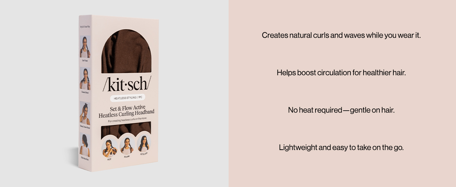 Kitsch Set & Flow Active Heatless Curling Headband For Women - Brown, 1pc - Soft, Breathable Cotton Head Bands For Women's Hair &ndash; Stretchy Fit, Achieves Curls Overnight &ndash; Gym-To-Glam In Minutes