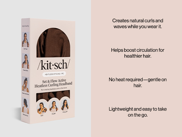 Kitsch Set & Flow Active Heatless Curling Headband For Women - Brown, 1pc - Soft, Breathable Cotton Head Bands For Women's Hair &ndash; Stretchy Fit, Achieves Curls Overnight &ndash; Gym-To-Glam In Minutes