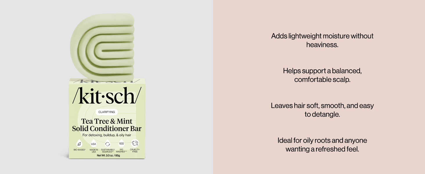 Kitsch Clarifying Tea Tree & Mint Conditioner Bar Soap - Hair Conditioner for Scalp & Oil Control - Tea Tree Conditioner for Women and Men - Vegan Hair Care, Made in USA