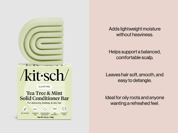 Kitsch Clarifying Tea Tree & Mint Conditioner Bar Soap - Hair Conditioner for Scalp & Oil Control - Tea Tree Conditioner for Women and Men - Vegan Hair Care, Made in USA
