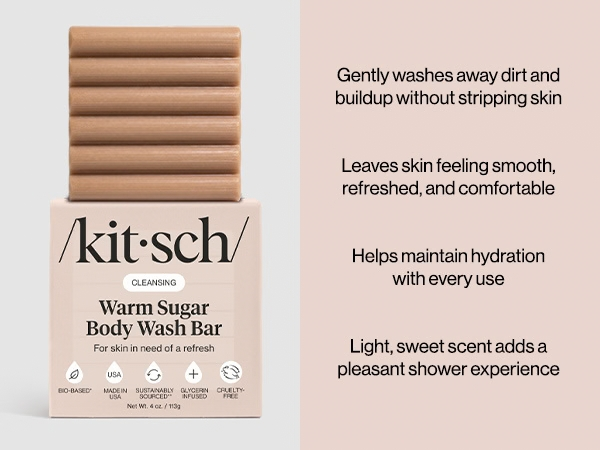 Kitsch Warm Sugar Body Wash Bar Soap for Women – Made in USA - 113g
