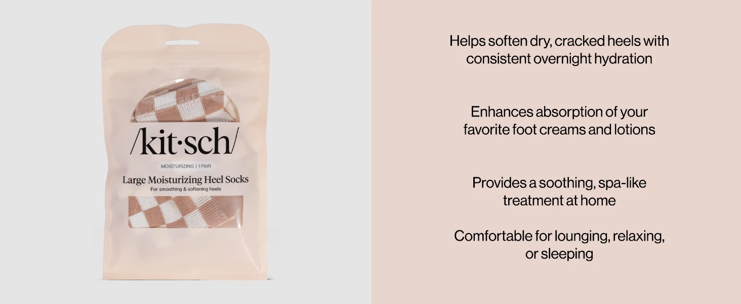 Kitsch Large Moisturizing Heel Socks - Terracotta Checker Moisturizing Heel Socks for Women & Men, Overnight Foot Masks with Insulated Gel Lining for Cracked Heels, Open-Toe Design