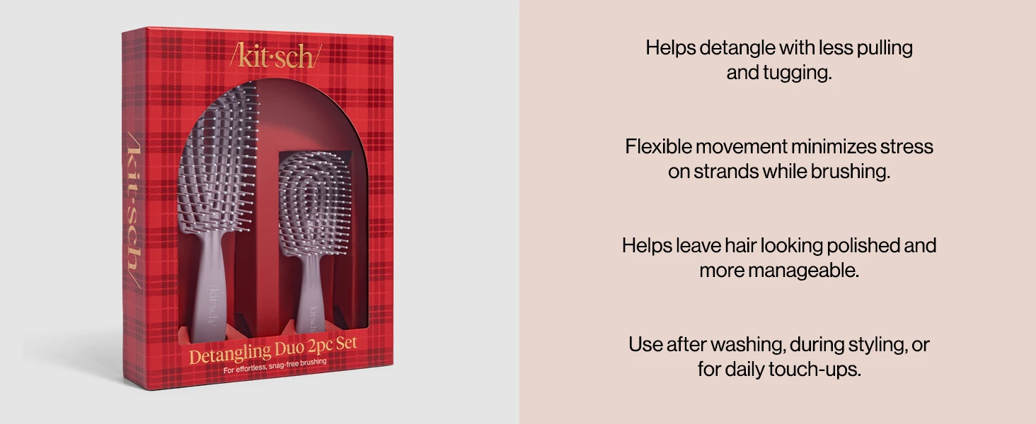 Kitsch Flexi Flow Duo Detangler Brush, Hair Brushes For Women - Soft Violet Brush Detangler for Women, Men & Kids, Curly Hair Brush w/ Bendable Frame, Bounce Curl Defining Brush for Wet or Dry Strands