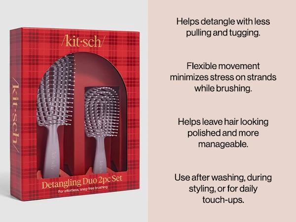 Kitsch Flexi Flow Duo Detangler Brush, Hair Brushes For Women - Soft Violet Brush Detangler for Women, Men & Kids, Curly Hair Brush w/ Bendable Frame, Bounce Curl Defining Brush for Wet or Dry Strands