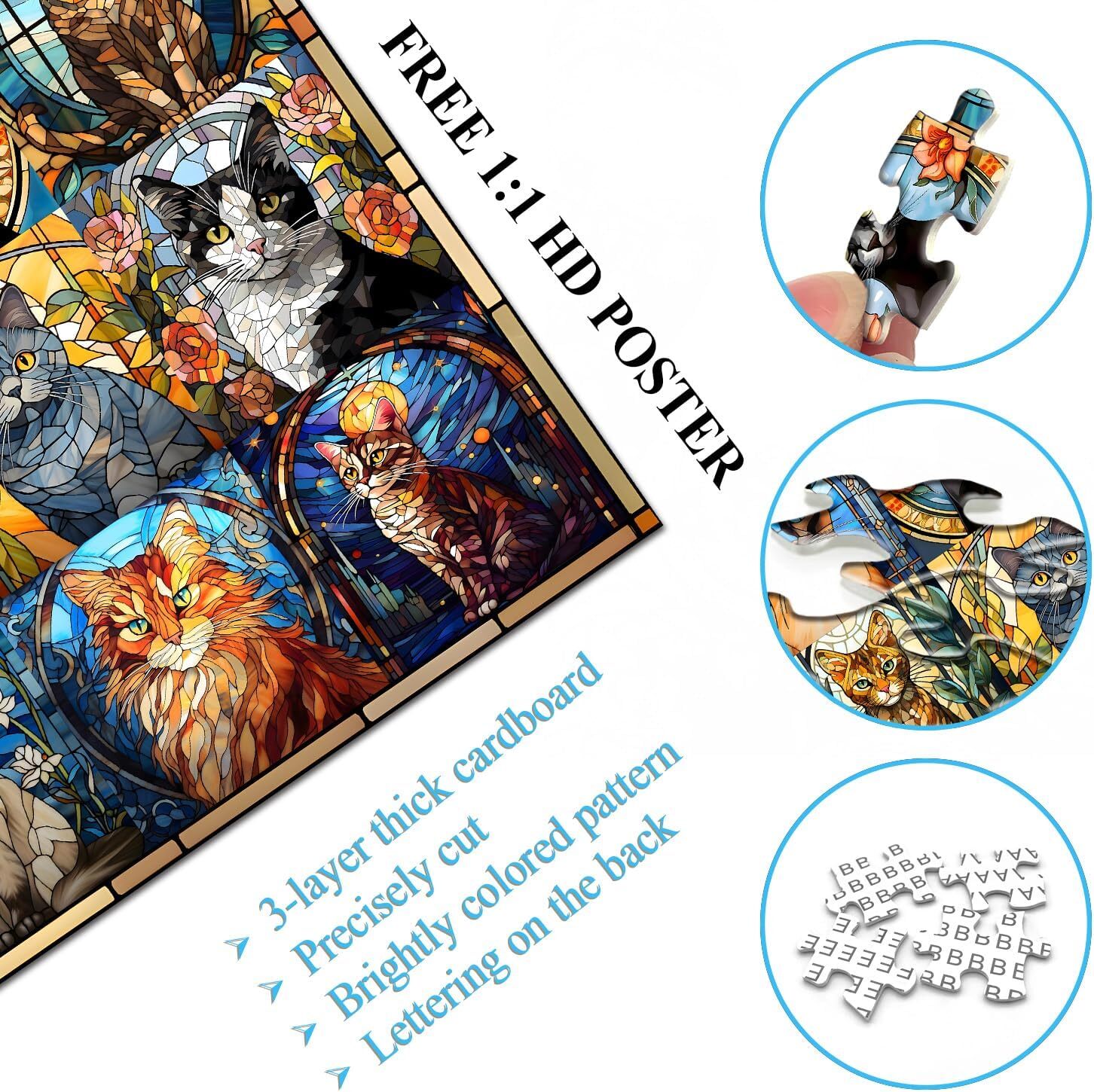 The difficult puzzles cat is made of three-layer cardboard and printed with no-glare