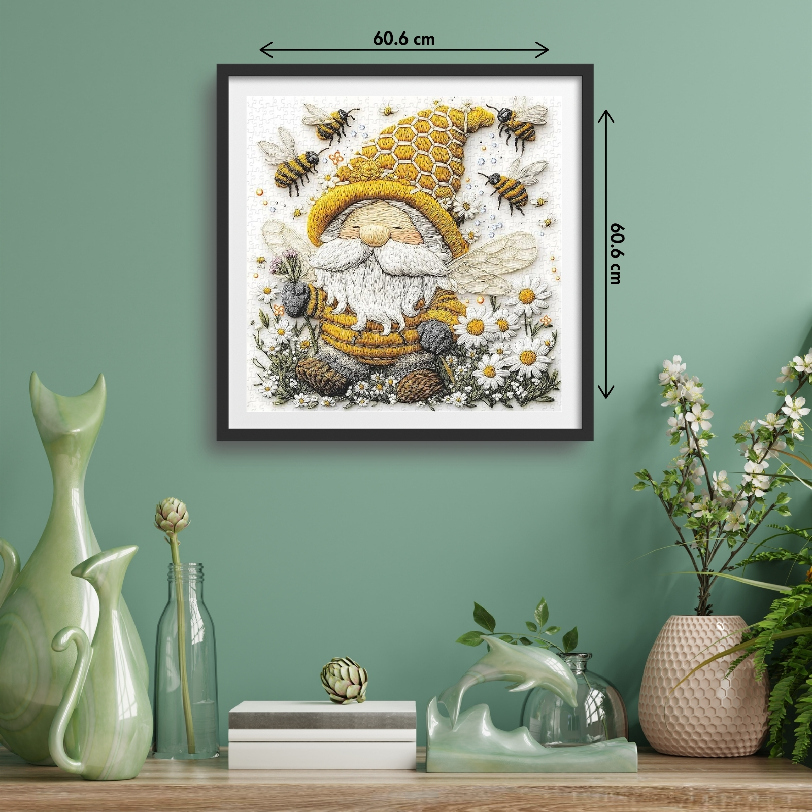 Framed Beehive Gnome Serenade 1000 Piece Jigsaw Puzzle for Adults by PPuzzling