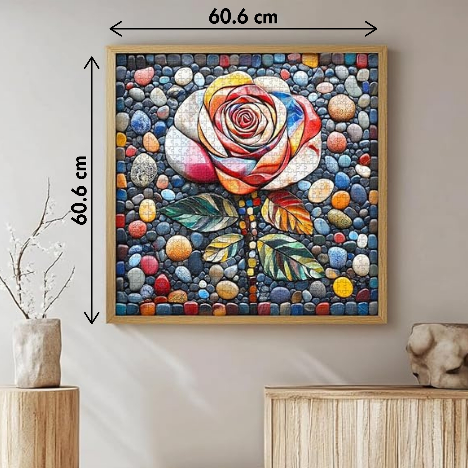 A stunning 1000-piece puzzle featuring a breathtaking stone mosaic of a blooming rose, blending vibrant colors and intricate details for a truly mesmerizing experience.