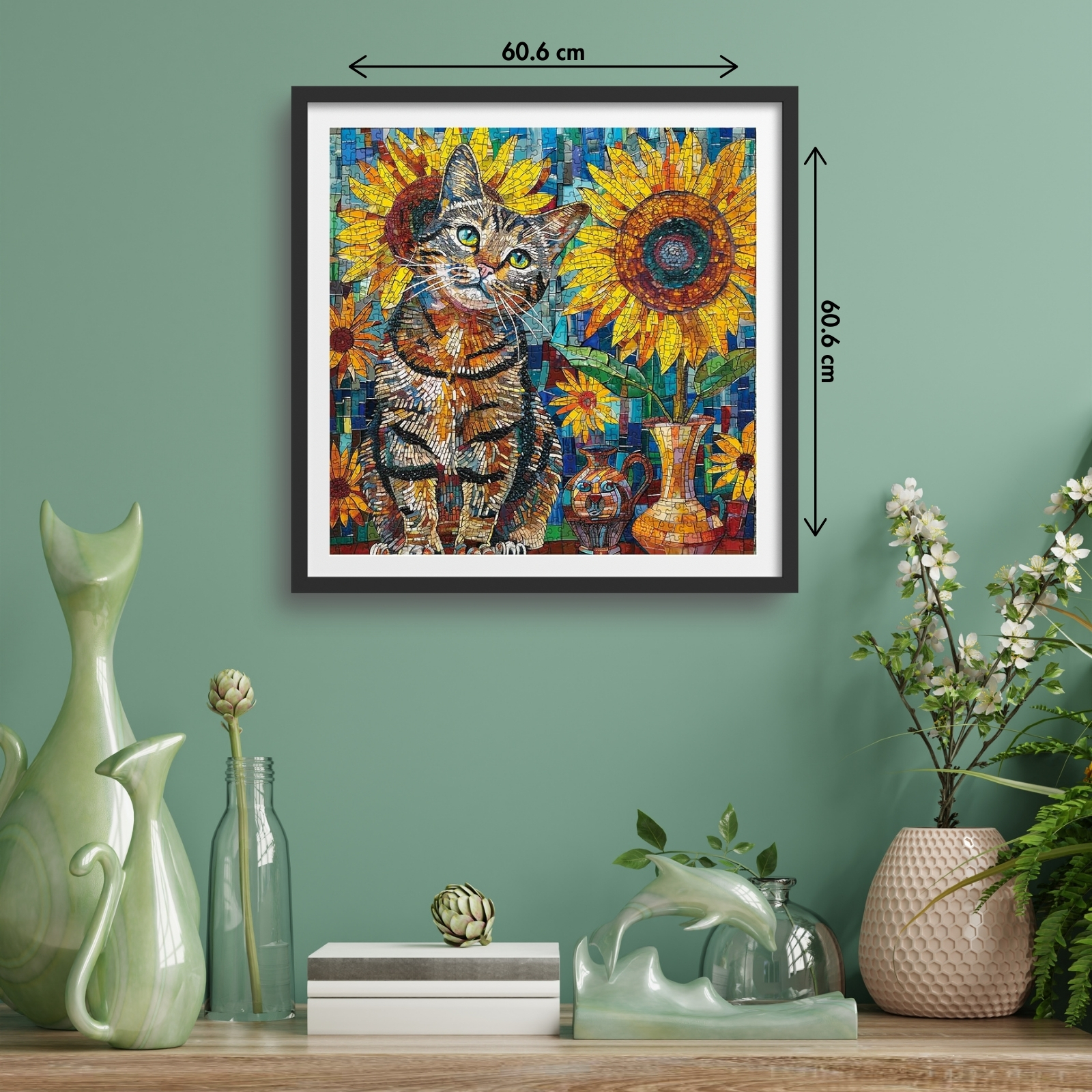 Sunflower Cat 1000 Piece Jigsaw Puzzle - Completed Dimensions: 60.6x60.6 cm