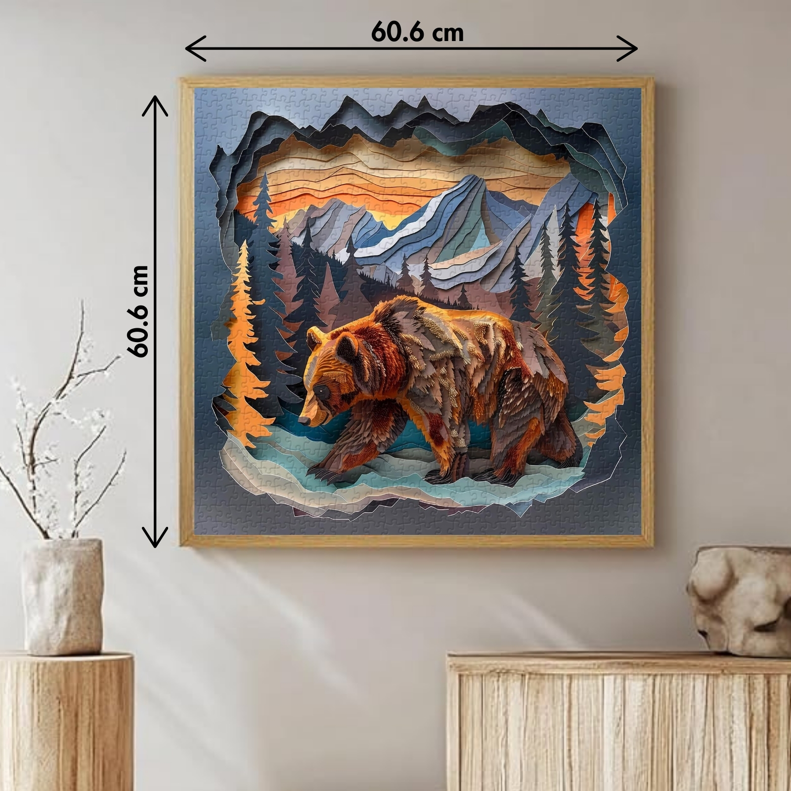 Bear's journey 1000 piece jigsaw puzzle comes with exquisite box and high-resolution poster. And the poster can as a reference for puzzles. Completed Dimension: 60.6 x 60.6 cm.