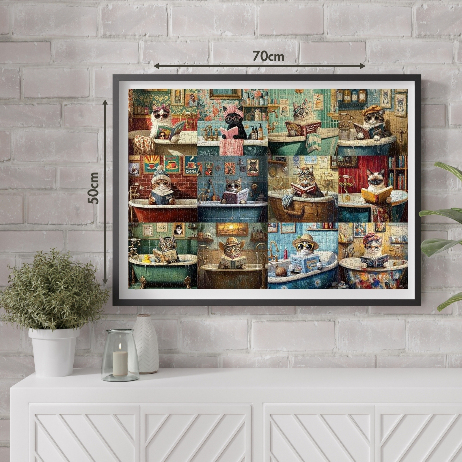 Literary Cats in Bathtubs 1000 Piece Jigsaw Puzzle for Adults - Framed