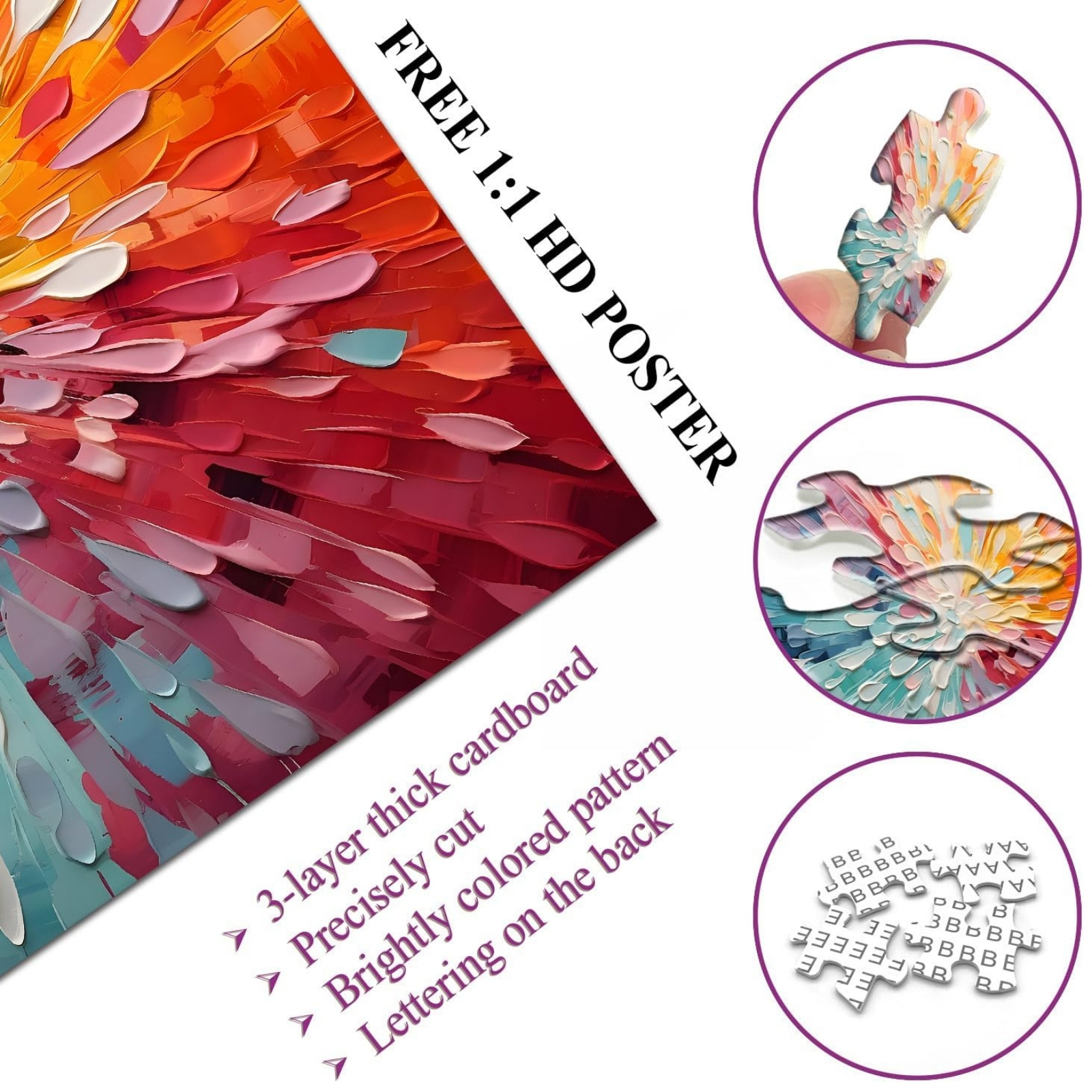 Color Explosion 1000 Piece Jigsaw Puzzle for Adults - The art changing color puzzle 1000 pieces is made of three-layer cardboard and printed with no-glare