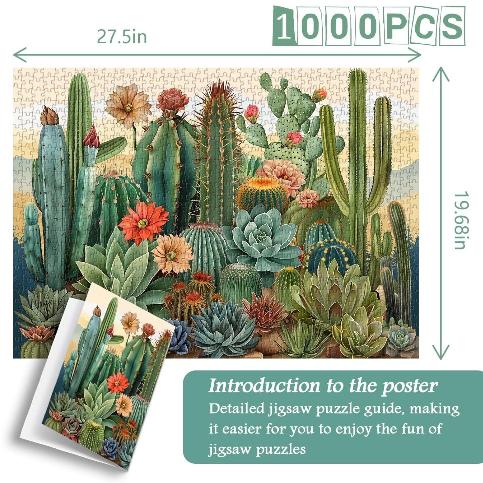 Vintage Cactus 1000 Piece Jigsaw Puzzle for Adults - Poster and Framed