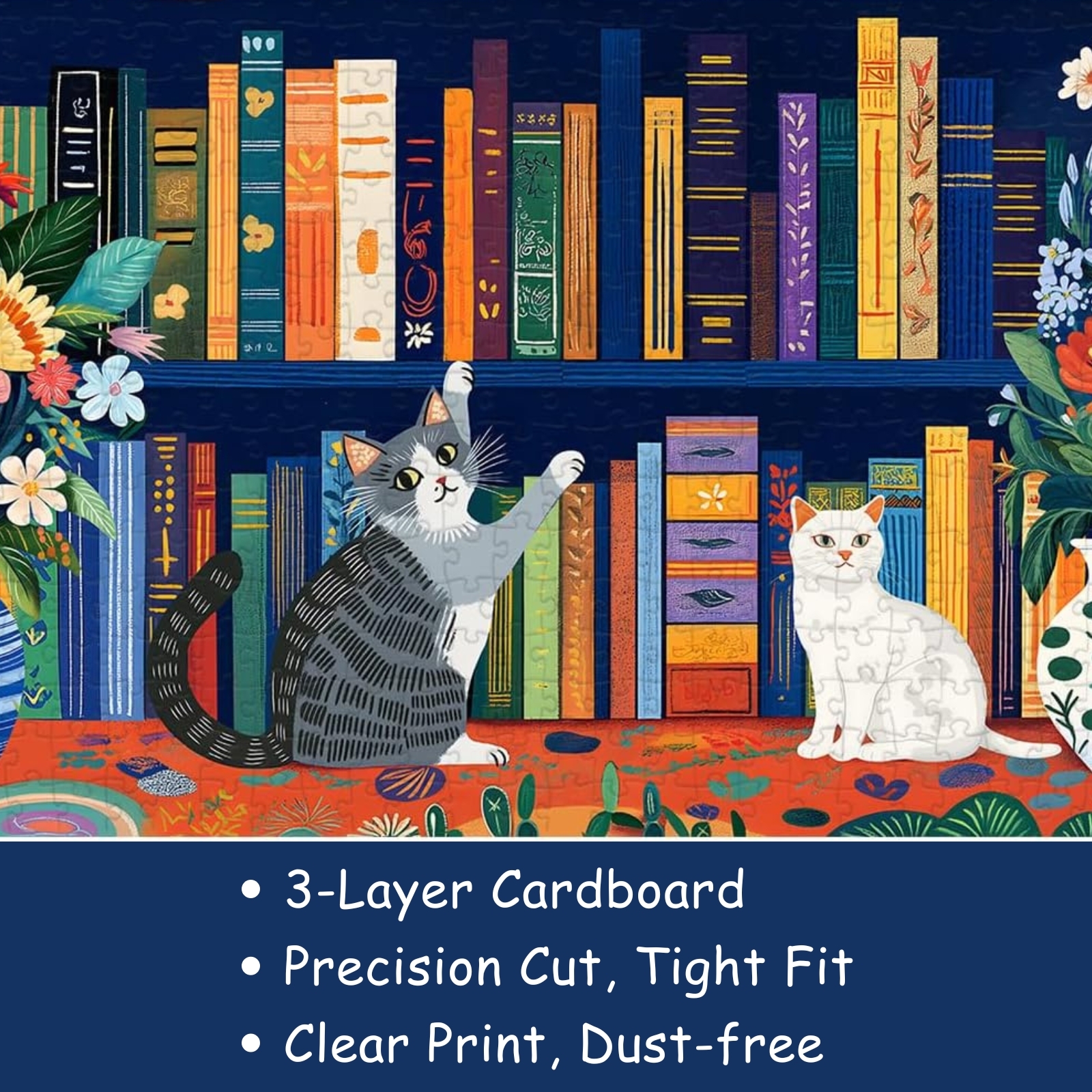 Whiskers & Books 1000 Piece Jigsaw Puzzle for Adults