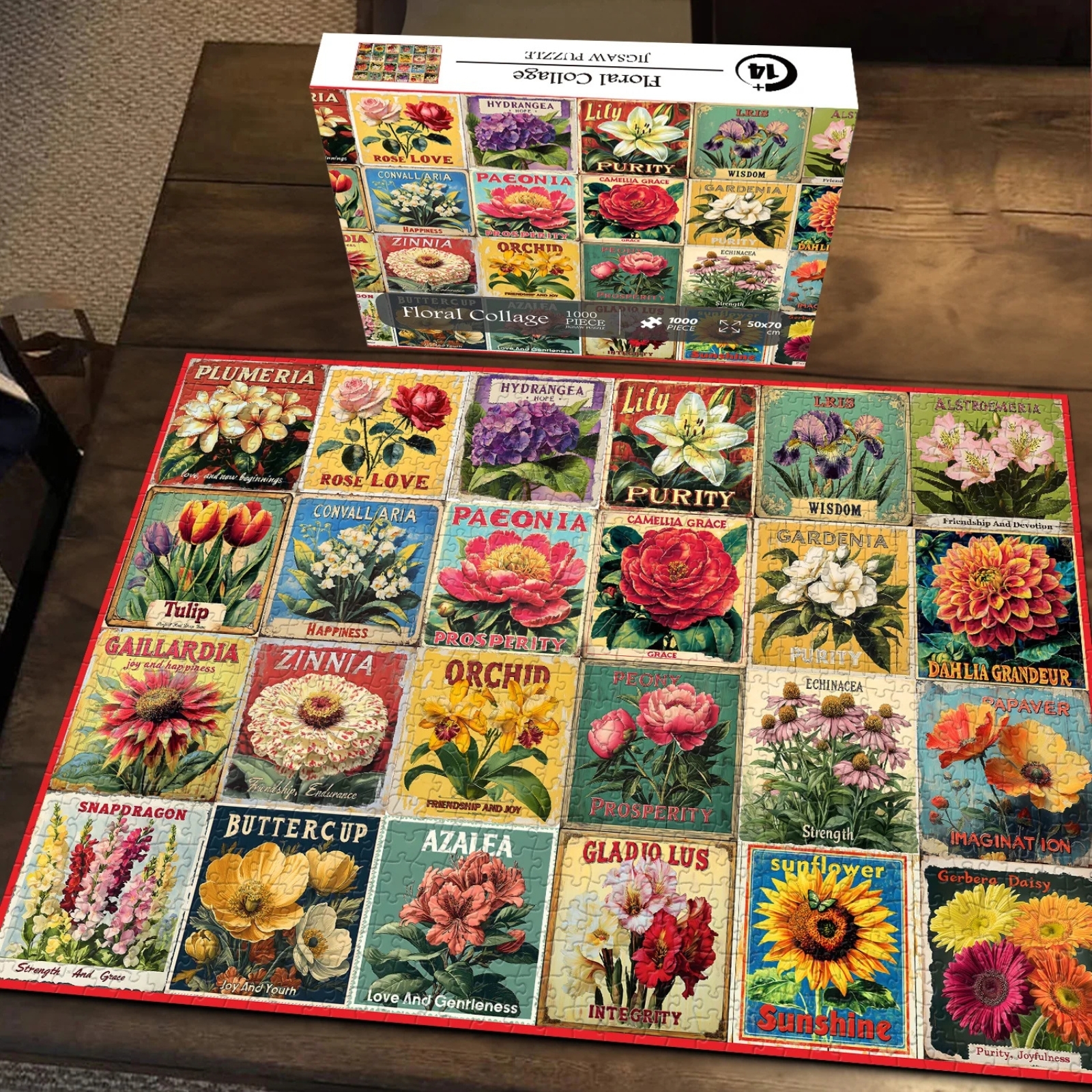 Floral Collage 1000 Piece Jigsaw Puzzle for Adults