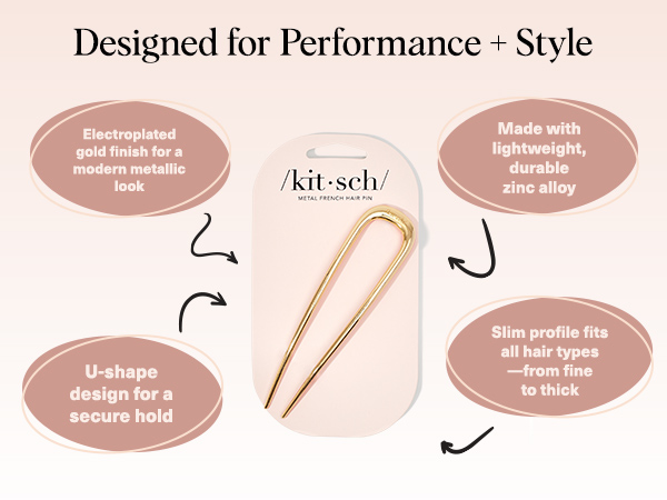 Kitsch Metal French Hair Pin - Gold