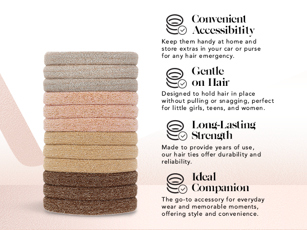 Kitsch Hair Ties No Damage - Strong, Stretchy Hair Bands, Recycled Nylon Glitter Medium Elastics 12pc - Neutral