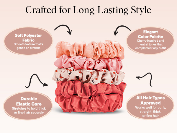 Kitsch Satin Scrunchies No Crease Hair Ties for All Hair Types 5pc Set - Assorted Cherry Blossom