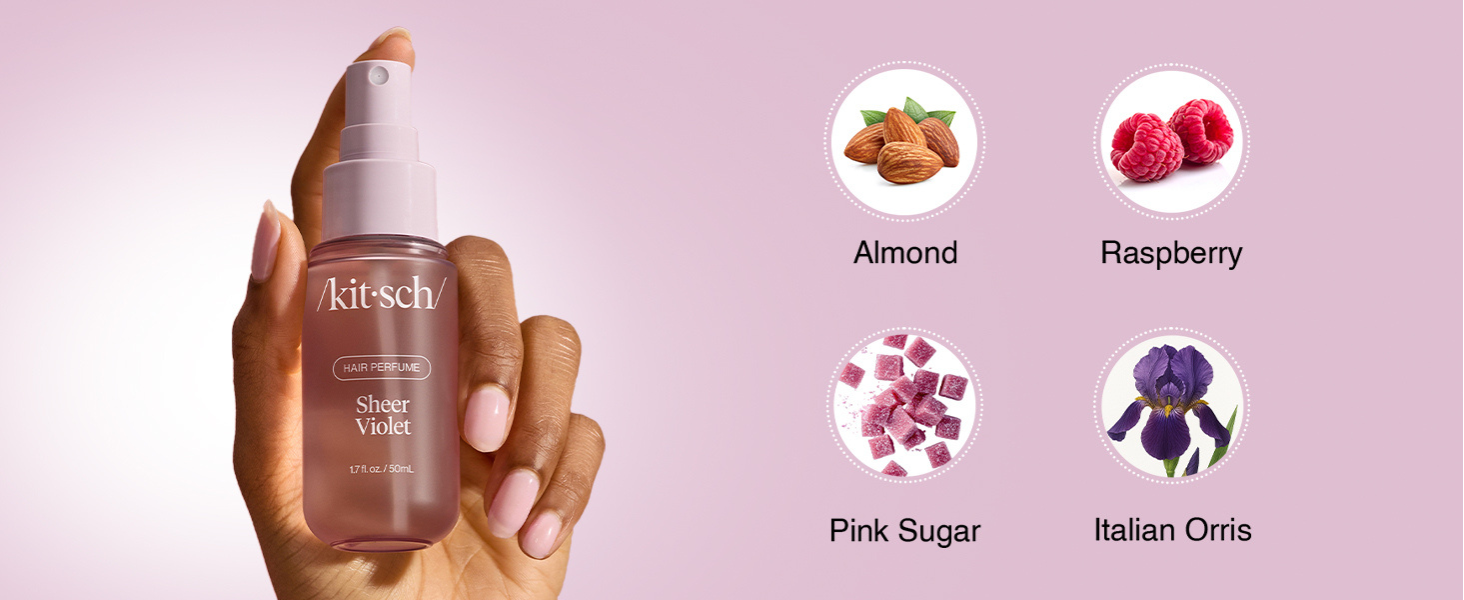 Kitsch Hair Perfume for Women - Sheer Violet | Clean, Deodorizing & Patented Odor-Eliminating Technology Hair Spray & Body Mist - Freshen Hair, Body & Pillows - Raspberry, Soft Musk Scent - 50mL