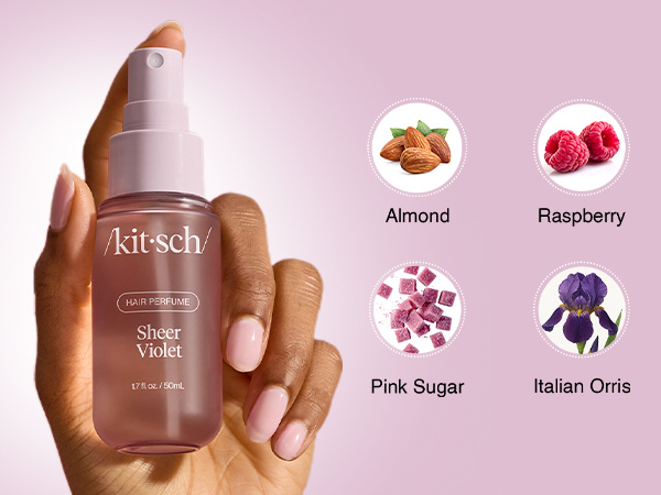 Kitsch Hair Perfume for Women - Sheer Violet | Clean, Deodorizing & Patented Odor-Eliminating Technology Hair Spray & Body Mist - Freshen Hair, Body & Pillows - Raspberry, Soft Musk Scent - 50mL