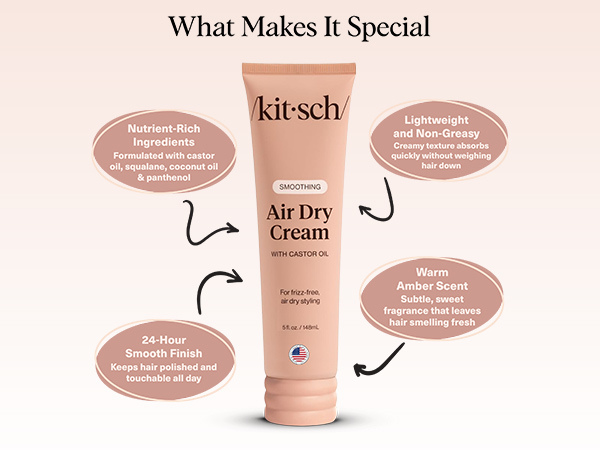 Kitsch Smoothing Air Dry Cream for Hair – Frizz Control Hair Care Product with Castor Oil & Coconut Oil – Weightless Styling Cream - Enhances Natural Texture Appearance | Ideal Gifts for Women – 5 oz