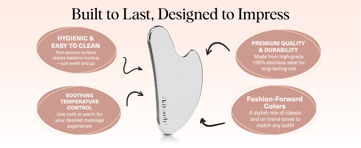 Kitsch Stainless Steel Gua Sha Facial Tools - Guasha Tool for Face, Face Sculpting Tool, Jawline Shaper, Double Chin Reducer, Body Gua Sha Tools, Lymphatic Drainage Massager, Facial Skin Care - Silver