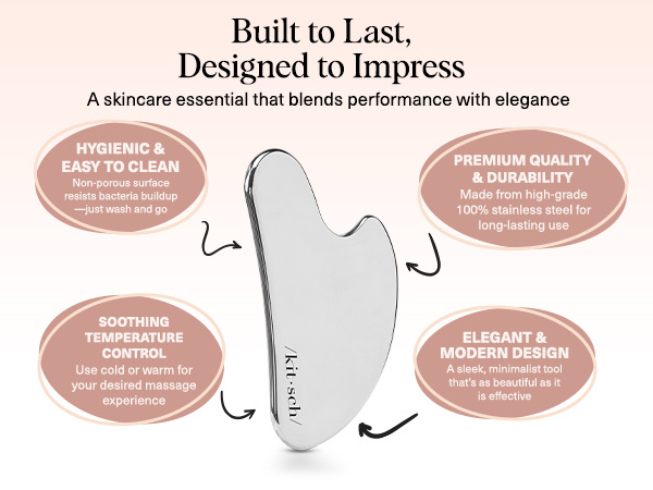 Kitsch Stainless Steel Gua Sha Facial Tools - Guasha Tool for Face, Face Sculpting Tool, Jawline Shaper, Double Chin Reducer, Body Gua Sha Tools, Lymphatic Drainage Massager, Facial Skin Care - Silver
