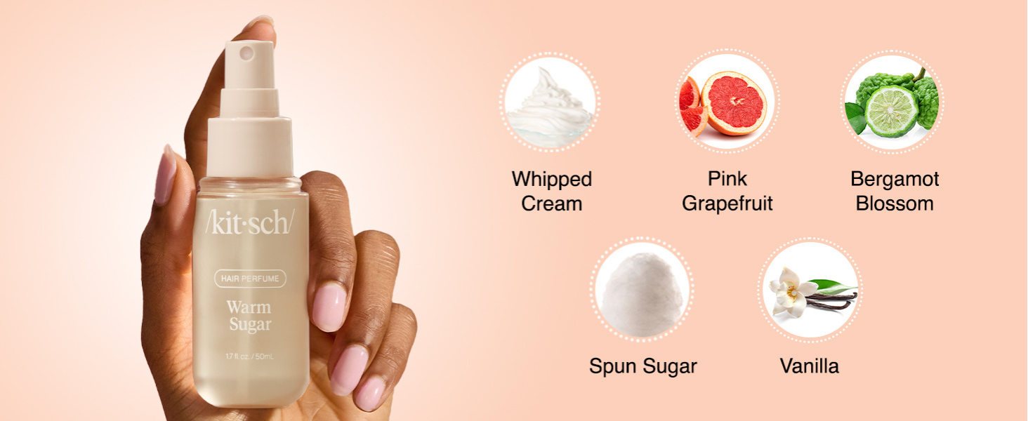 Kitsch Hair Perfume for Women - Warm Sugar | Clean, Deodorizing & Patented Odor-Eliminating Technology Hair Spray & Body Mist - Freshen Hair, Body & Pillows - Pink Grapefruit & Vanilla Scent - 50mL