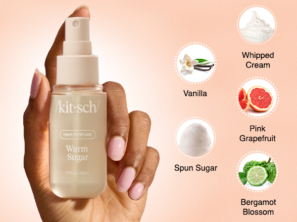 Kitsch Hair Perfume for Women - Warm Sugar | Clean, Deodorizing & Patented Odor-Eliminating Technology Hair Spray & Body Mist - Freshen Hair, Body & Pillows - Pink Grapefruit & Vanilla Scent - 50mL