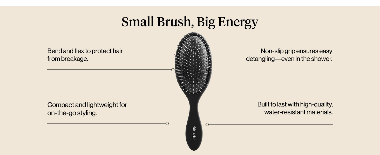 Kitsch Detangler Hair Brush for Wet and Dry Hair, Curly or Straight Hair, Detangling Brush with Flexible Hairbrush Bristles, Hair brushes for Women & Men, Adults & Kids, for Shower & Travel - Black