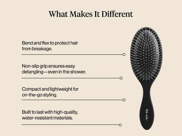 Kitsch Detangler Hair Brush for Wet and Dry Hair, Curly or Straight Hair, Detangling Brush with Flexible Hairbrush Bristles, Hair brushes for Women & Men, Adults & Kids, for Shower & Travel - Black