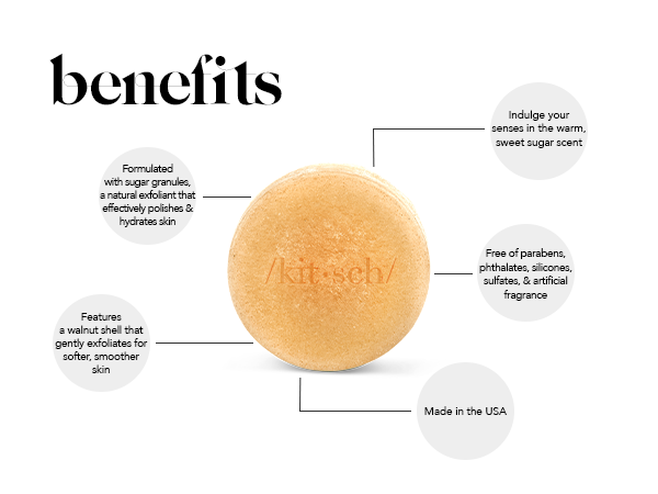 Kitsch Exfoliating Sugar Scrub for Body &ndash; All Natural Body Scrub Bar Soap for Smooth, Hydrated & Glowing Skin - Vegan Soap Bar Exfoliator for Men and Women - Made in the USA - 113g