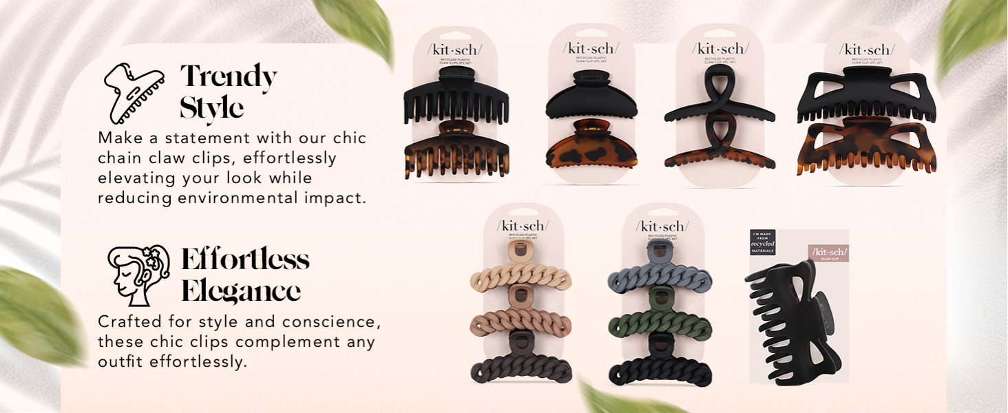 Kitsch Medium Hair Clips for Women, Strong Hold, Recycled Plastic Claw Clips for Thick Hair | Great for Updo, Half Up Hairstyle | Ideal Gifts for Women - 2pcs, Black and Tort