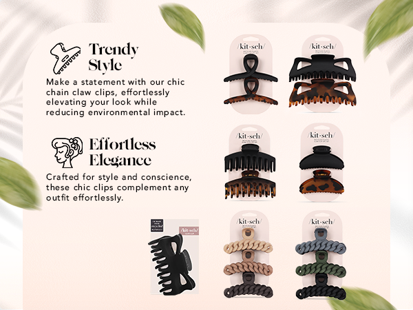 Kitsch Medium Hair Clips for Women, Strong Hold, Recycled Plastic Claw Clips for Thick Hair | Great for Updo, Half Up Hairstyle | Ideal Gifts for Women - 2pcs, Black and Tort