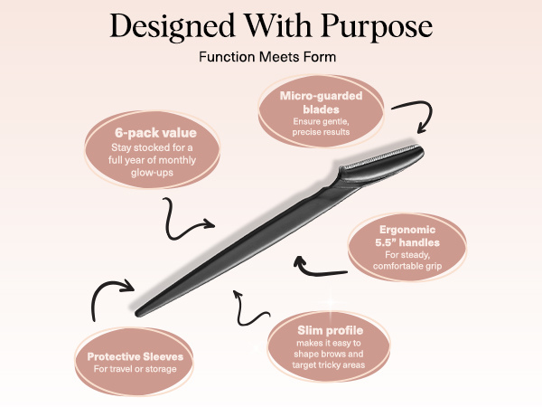 Kitsch Dermaplane Razor for Women Face &ndash; Face Razors for Women & Men, Eyebrow Trimmer & Face Shaver &ndash; Exfoliating Facial Razor & Skin Care Tool for Smoother Skin - Black, 6 pcs