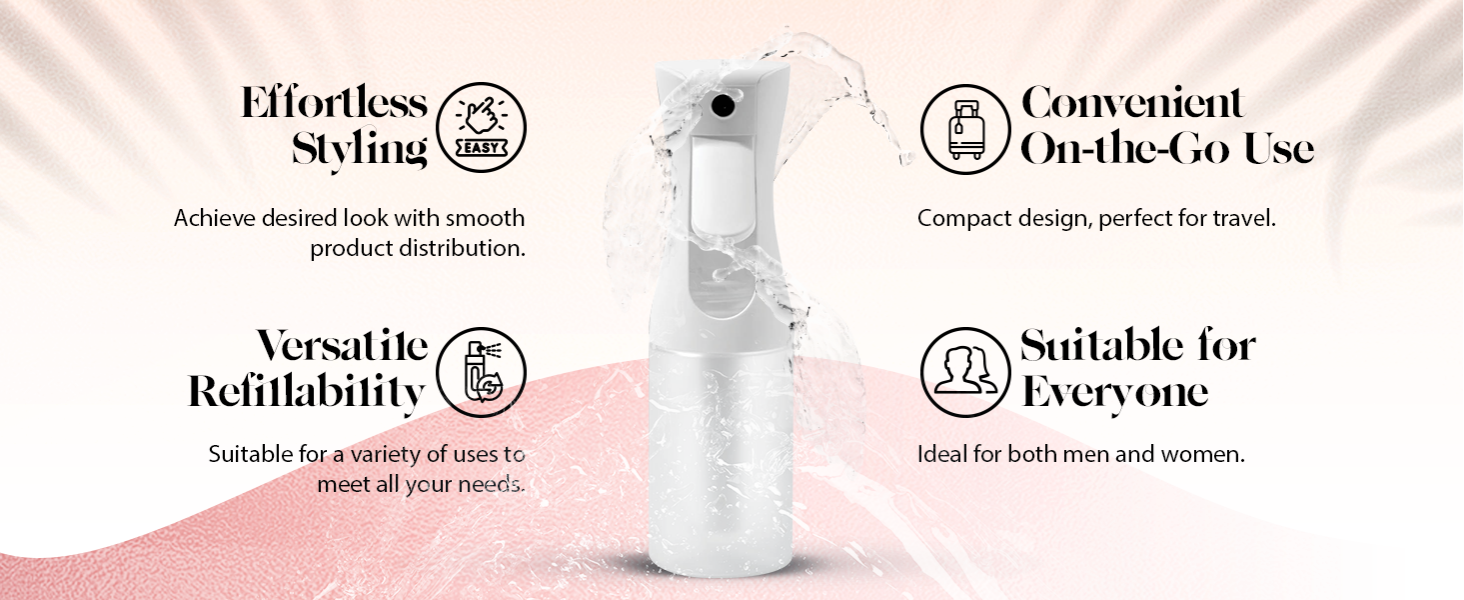 Kitsch Continuous Spray Bottle for Hair &ndash; Fine Mist Water Mister & Water Spray Bottle &ndash; Recycled Hair Spray Bottle &ndash; Spray Bottles for Cleaning, Styling, Plants & More &ndash; White, 150ml