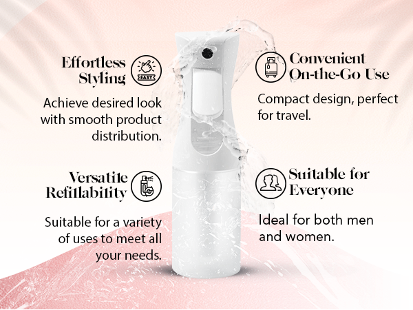 Kitsch Continuous Spray Bottle for Hair &ndash; Fine Mist Water Mister & Water Spray Bottle &ndash; Recycled Hair Spray Bottle &ndash; Spray Bottles for Cleaning, Styling, Plants & More &ndash; White, 150ml