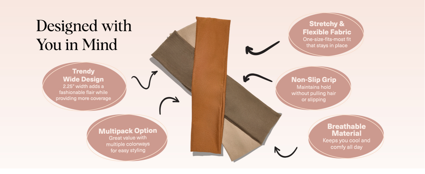 Kitsch Headbands for Women Non Slip - Running Headbands for Girls, Ideal for Working Out, Yoga, Gym, or Lounging | Stretchy Head Bands | Fashion Hair Accessories - Sedona, 3pcs