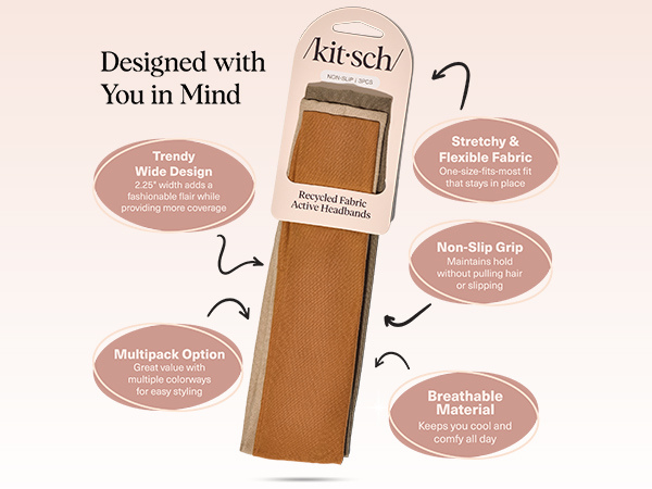 Kitsch Headbands for Women Non Slip - Running Headbands for Girls, Ideal for Working Out, Yoga, Gym, or Lounging | Stretchy Head Bands | Fashion Hair Accessories - Sedona, 3pcs
