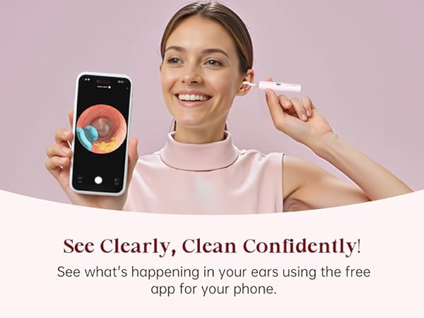 Bebird EarSight Plus Pink Ear Wax Removal Tool Camera, Ear Cleaning Kit with Flexible Visual Ear Camera Otoscope, Portable Wireless Painless Ear Cleaner with Earwax Remover Tweezers for Adults, Kids, Pets