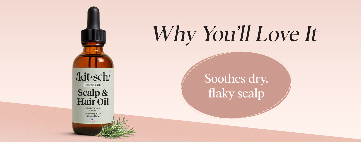 Kitsch Rosemary Oil for Hair Growth – Pre-Wash Hair Oil with Castor, Biotin, Jojoba – Hair Care, Adds Shine, Strengthens Roots, Scalp Treatment | Ideal Gifts for Women – Lavender Scent, 60mL