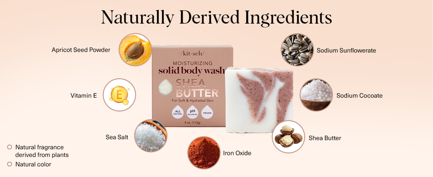 Kitsch Shea Butter Exfoliating Body Wash Bar – Moisturizing Bar Soap & Gentle Soap Bar with Plant-Based Exfoliants – Hydrates, Softens & Soothes Skin – Paraben, Silicone & Sulfate-Free - 113g