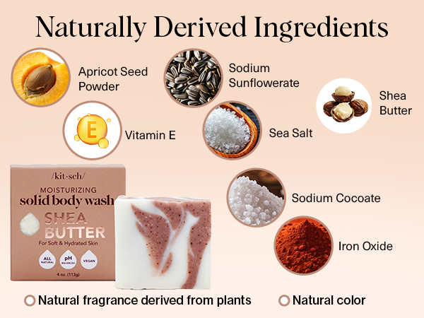 Kitsch Shea Butter Exfoliating Body Wash Bar – Moisturizing Bar Soap & Gentle Soap Bar with Plant-Based Exfoliants – Hydrates, Softens & Soothes Skin – Paraben, Silicone & Sulfate-Free - 113g