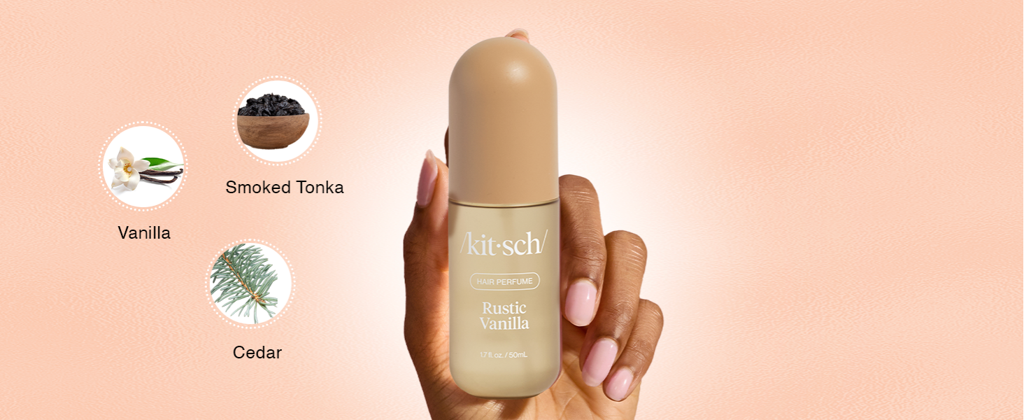 Kitsch Hair Perfume for Women - Rustic Vanilla | Clean, Deodorizing & Patented Odor-Eliminating Technology Hair Spray & Body Mist - Freshen Hair, Pillows - Warm Tonka, Vanilla & Cedar Blend - 50 mL