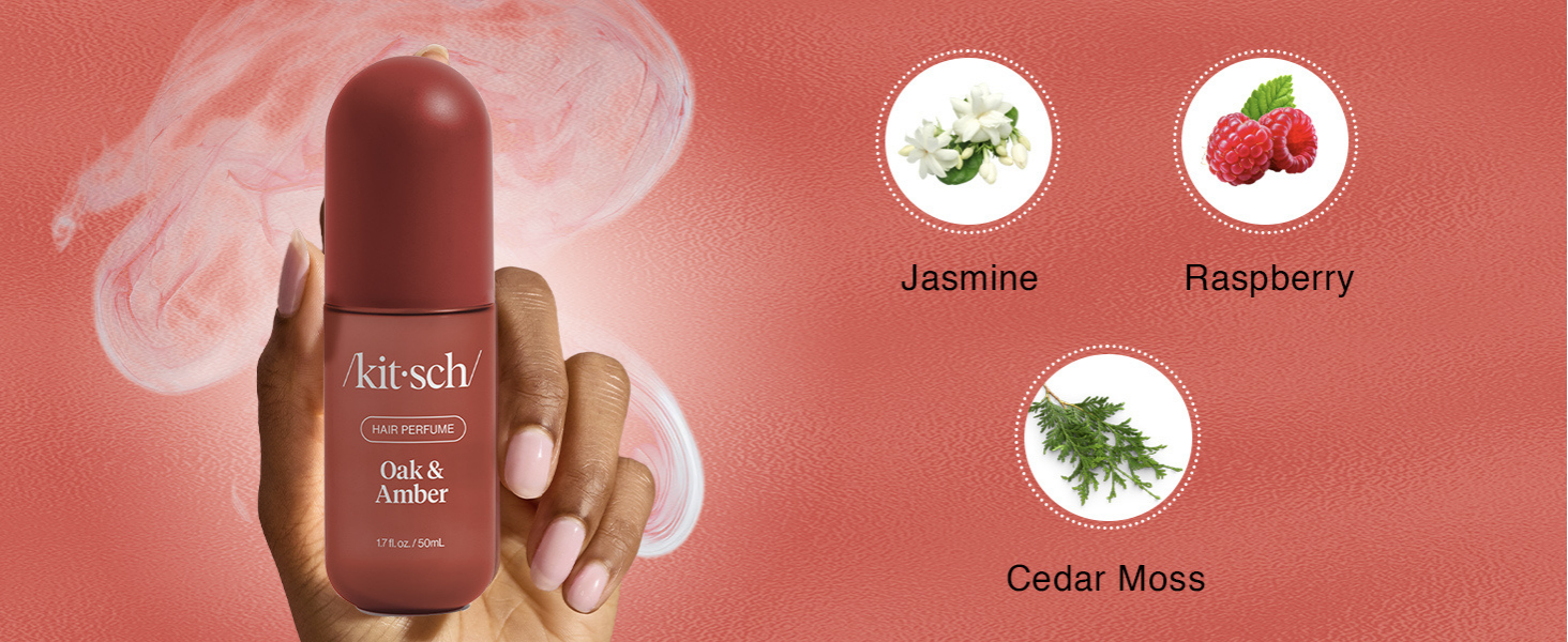 Kitsch Hair Perfume for Women - Oak & Amber | Clean, Deodorizing & Patented Odor-Eliminating Technology Hair Spray & Body Mist - Freshen Hair, Body & Pillows- Berries and Blooming Jasmine Scent - 50mL