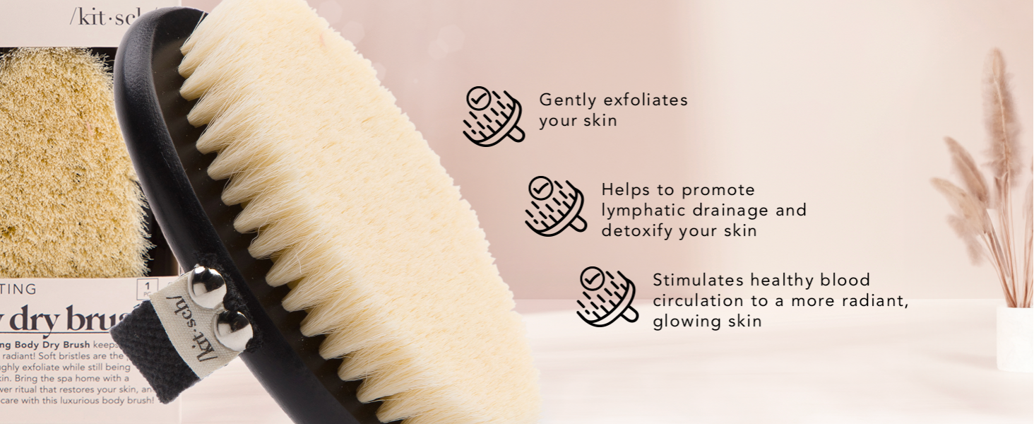 Kitsch Dry Brushing Body Brush for Lymphatic Drainage- Soft Bristles - Dry Brush to Remove Dry Skin and Improves Blood Circulation, Body Exfoliator Scrubber for Glowing Skin, Sauna Accessories
