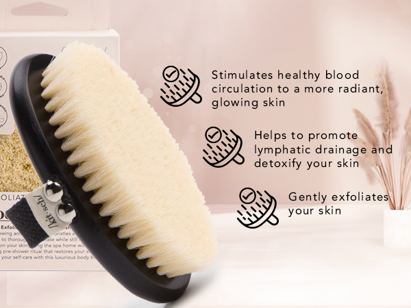 Kitsch Dry Brushing Body Brush for Lymphatic Drainage- Soft Bristles - Dry Brush to Remove Dry Skin and Improves Blood Circulation, Body Exfoliator Scrubber for Glowing Skin, Sauna Accessories