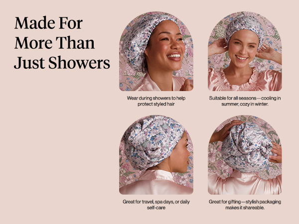 Bridgerton x Kitsch Satin-Lined Flexi Shower Caps for Women Reusable Waterproof - Large Wide Shower Cap for Women & Men, Adjustable, Stylish Hair Cap for Showers, For Long & Short Hair - Wisteria