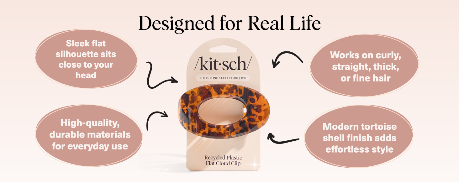 Kitsch Small Flat Claw Clips for Women - Stylish Flat Hair Clips, Strong Hold for Thick & Fine Hair | Non-Slip for Secure, Comfortable All-Day Wear | Ideal Gifts for Women -Tortoise Design